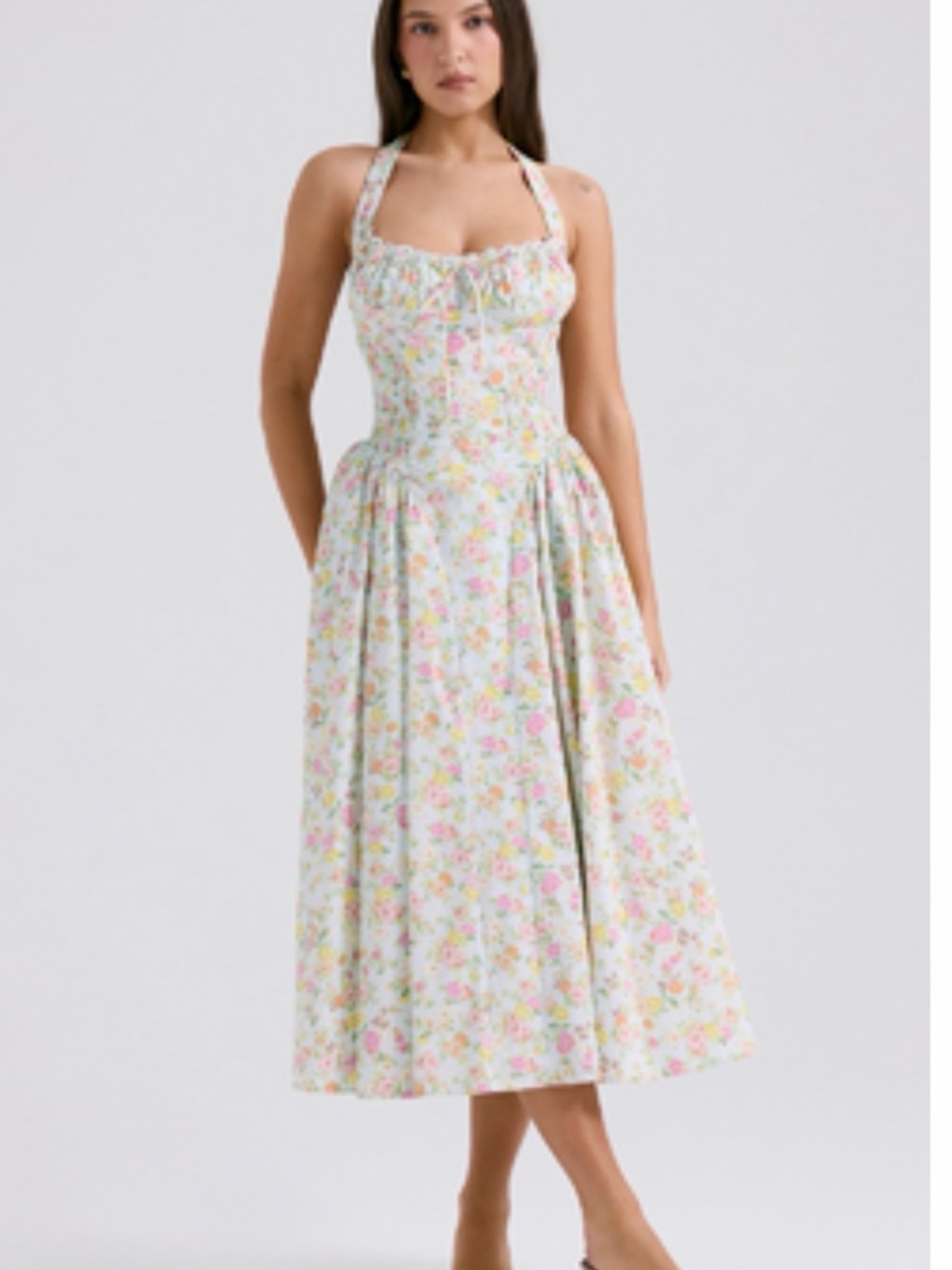 House of CB White Floral Halter Midi Dress